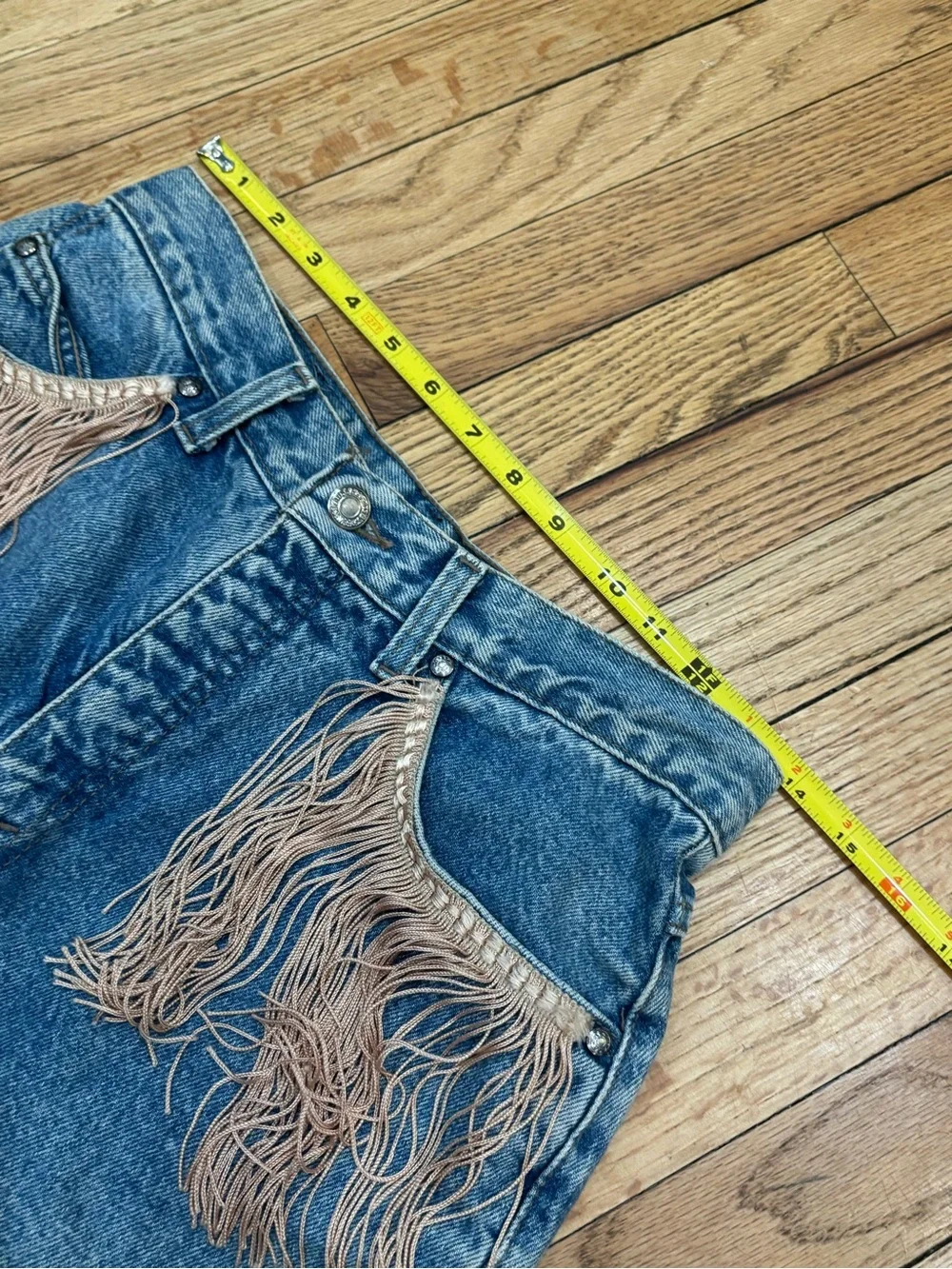 VTG 90s Levi's 569 upcycled fringe paisley jeans loose straight fit 900 series - Picture 9 of 12